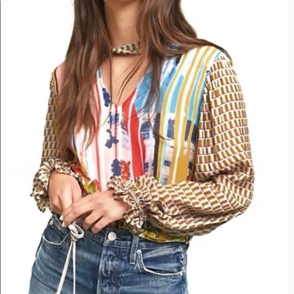 Anthropologie Conditions Apply Keyhole Printed Blouse